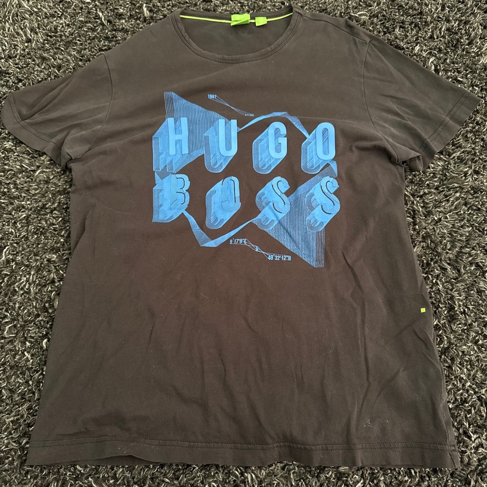 HUGO BOSS Men's Black T-Shirt with Blue Graphic